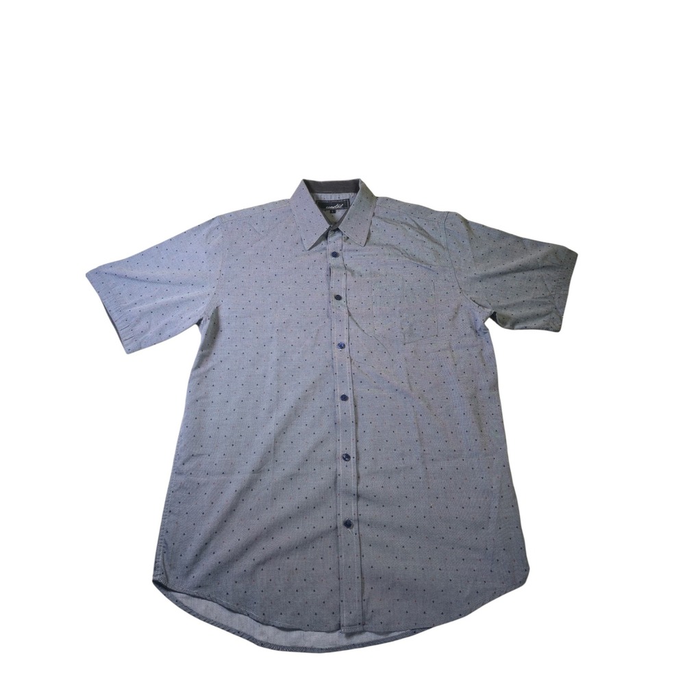 Coastal Mens Blue Micro Print Short Sleeve Button Down Shirt Size L - Picture 2 of 7